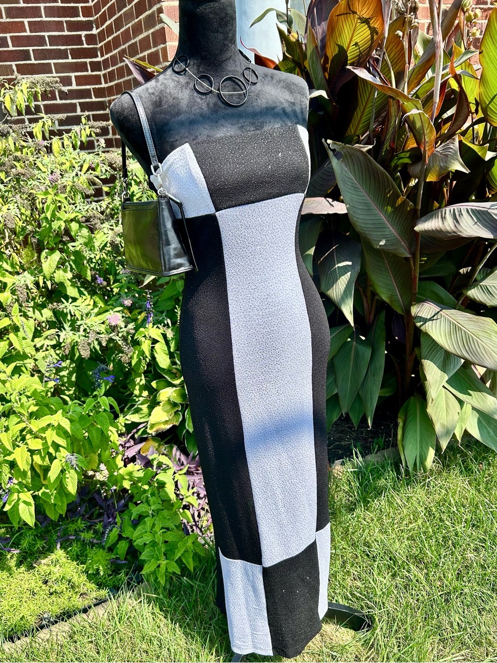 Vintage Y2K Deb Sparkly Colorblock Maxi Dress Strapless Prom Formal Gown S